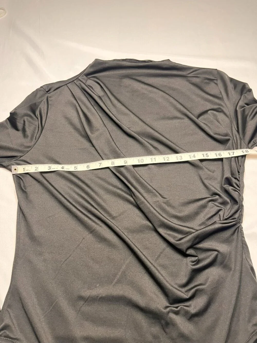 Black Draped Bodysuit XL Extra Large Asymmetrical Cowl Mock Neck Long Sleeve Top